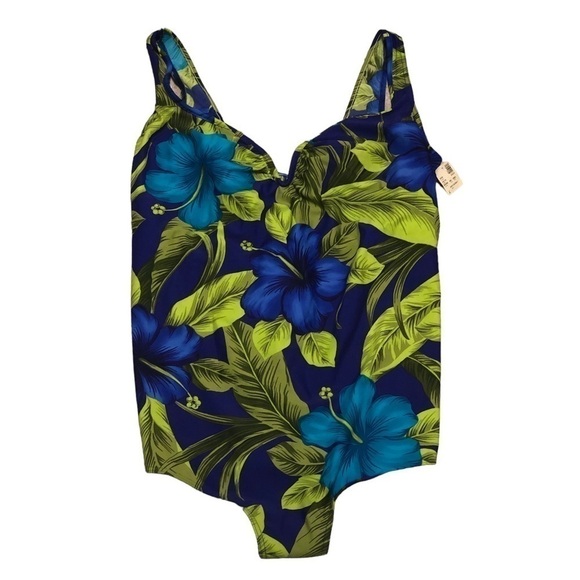 Nwt - AVENUE Green & Blue Tropical Floral Slimming One-Piece Swimsuit - Size 28 - Picture 1 of 7